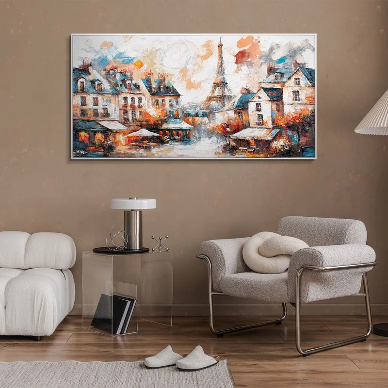 Gemälde Paris auf Leinwand – Abstrakte Kunst mit Rahmen "Die Gemütlichkeit von Paris"