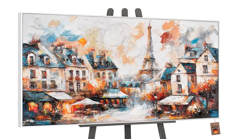 Gemälde Paris auf Leinwand – Abstrakte Kunst mit Rahmen "Die Gemütlichkeit von Paris"