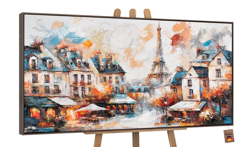 Gemälde Paris auf Leinwand – Abstrakte Kunst mit Rahmen "Die Gemütlichkeit von Paris"