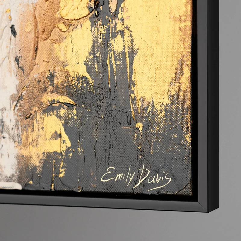 Moderne Acrylbild mit Rahmen - Handgemaltes Wandbild "Goldene Blätter"