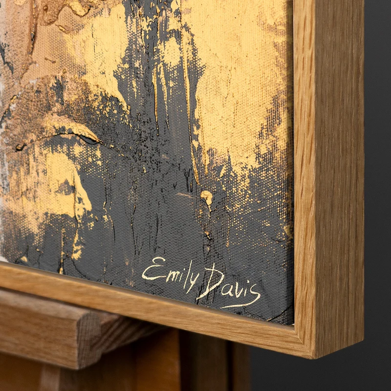 Moderne Acrylbild mit Rahmen - Handgemaltes Wandbild "Goldene Blätter"
