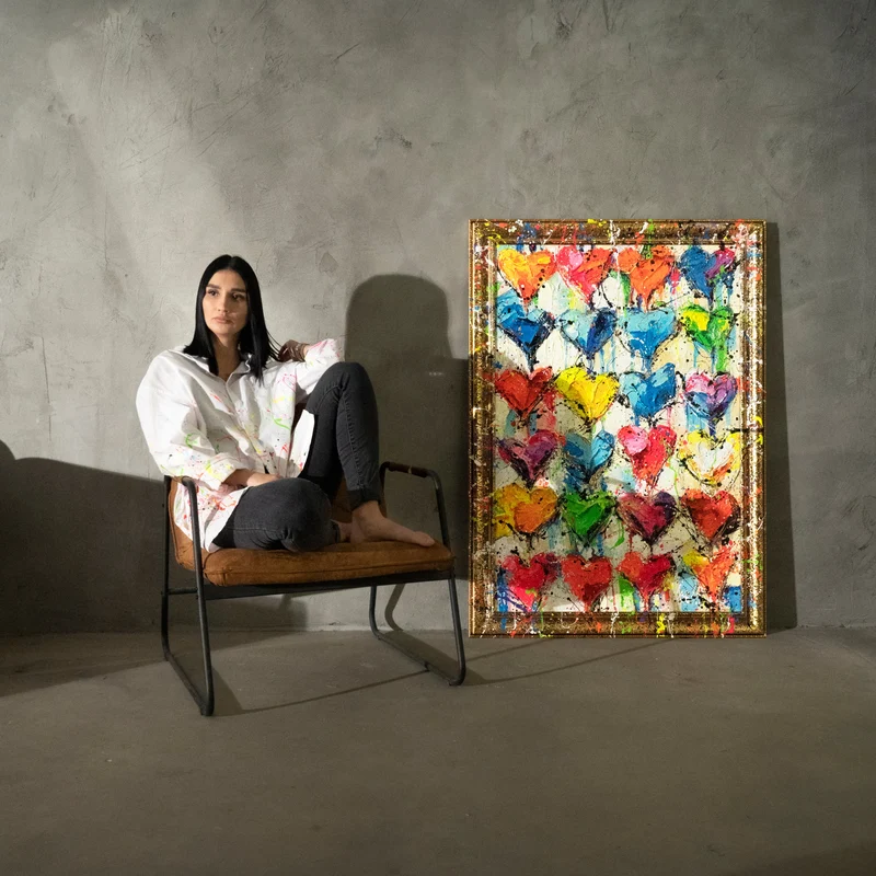 Handgemalte Gemälde mit Rahmen moderne Wanddeko Wohnzimmer "Palette der Liebe"