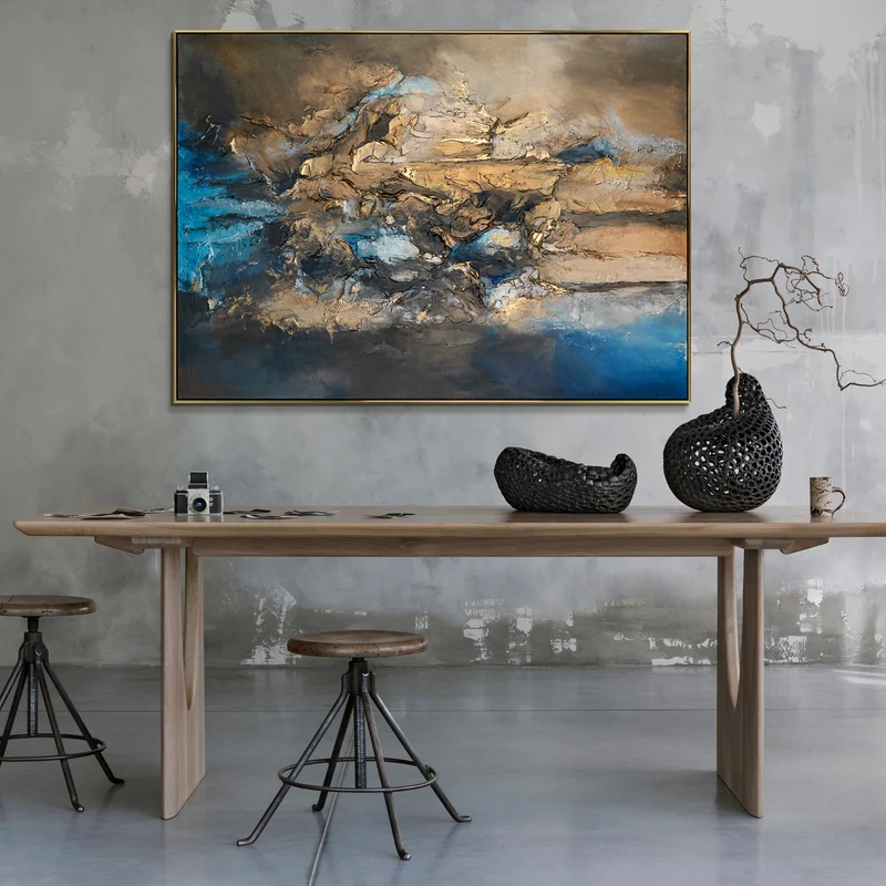 Modern Abstrakte Kunst Bilder mit Rahmen "Elegante Abstraktion" Große Bilder fürs Wohnzimmer