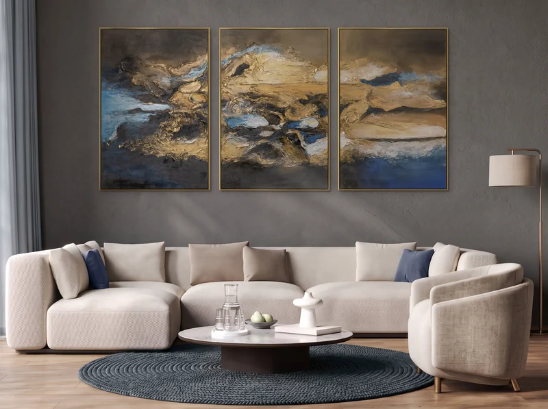 Modern Abstrakte Kunst Bilder mit Rahmen "Elegante Abstraktion" Große Bilder fürs Wohnzimmer