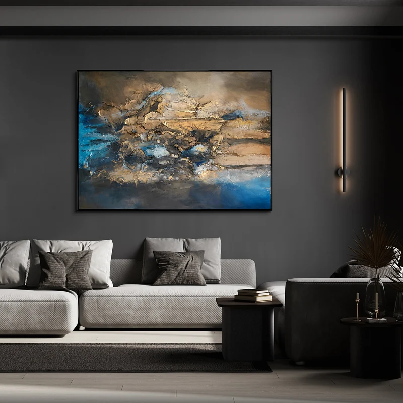 Modern Abstrakte Kunst Bilder mit Rahmen "Elegante Abstraktion" Große Bilder fürs Wohnzimmer