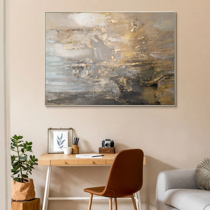 Abstrakte Kunst "Goldene Horizonte" Handgemalte Bilder auf Leinwand mit Rahmen