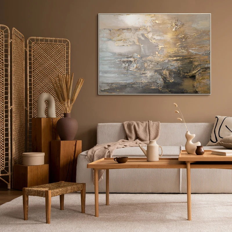 Abstrakte Kunst "Goldene Horizonte" Handgemalte Bilder auf Leinwand mit Rahmen