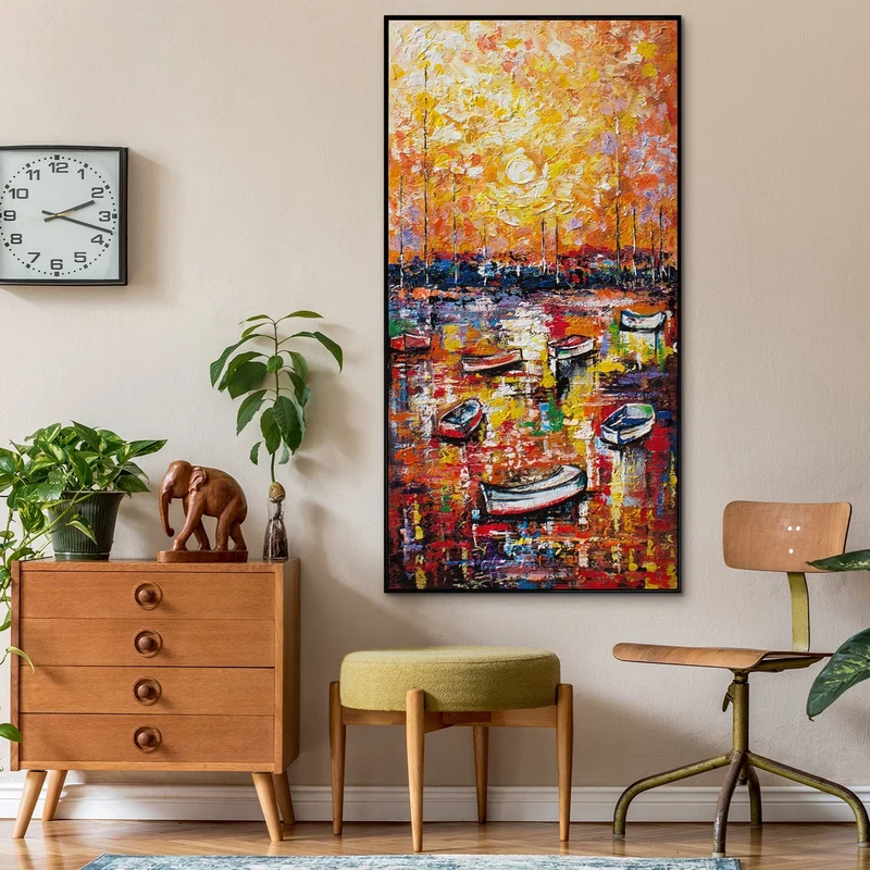 Moderne Schlafzimmer Bilder "Hafen" mit Rahmen Abstrakt