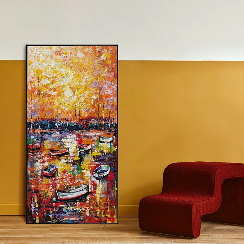 Moderne Schlafzimmer Bilder "Hafen" mit Rahmen Abstrakt