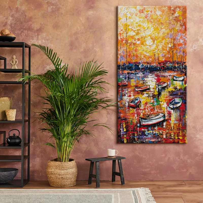 Moderne Schlafzimmer Bilder "Hafen" mit Rahmen Abstrakt