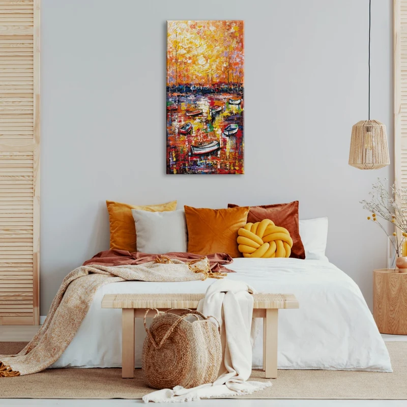 Moderne Schlafzimmer Bilder "Hafen" mit Rahmen Abstrakt