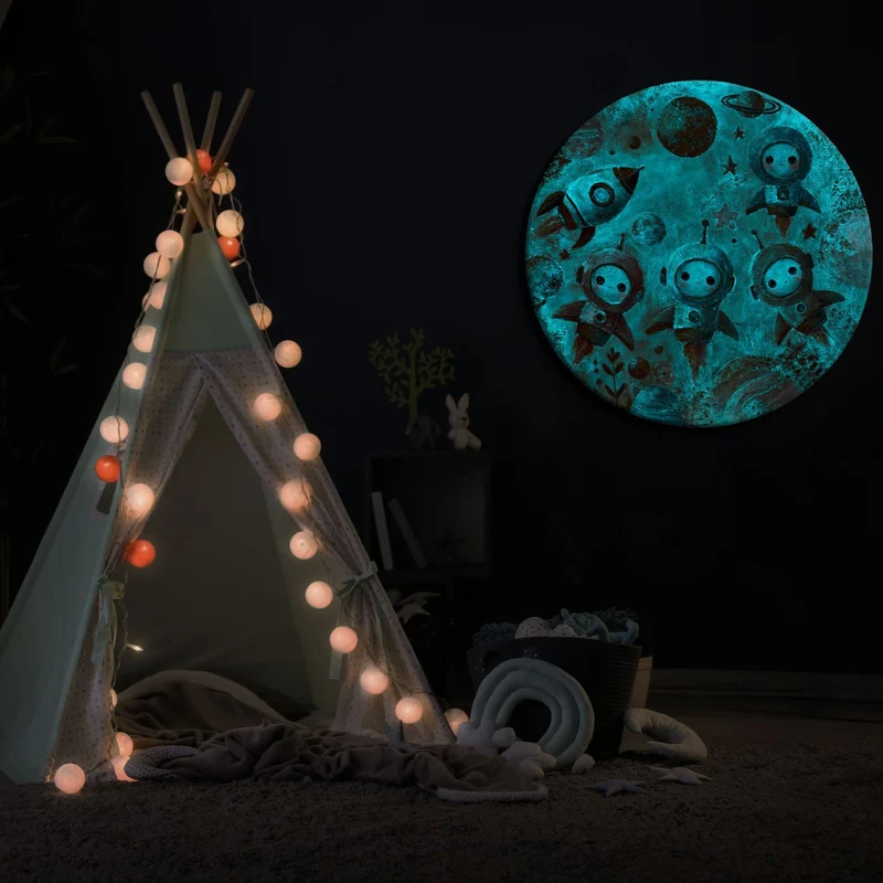 Rundes Acrylbild, leuchtend - „Baby Astronauts“ für kreative Kinderzimmer
