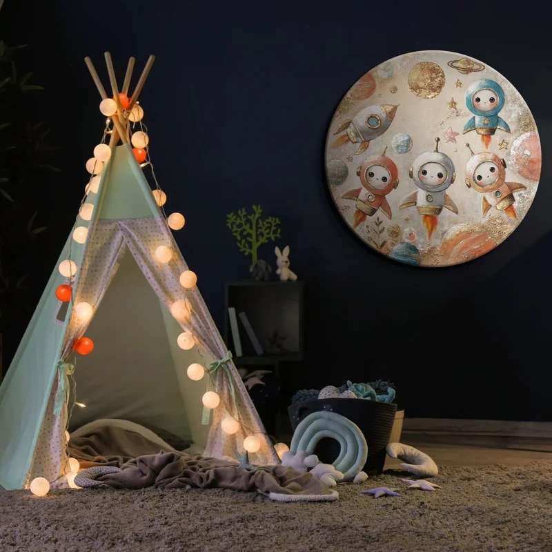 Rundes Acrylbild, leuchtend - „Baby Astronauts“ für kreative Kinderzimmer