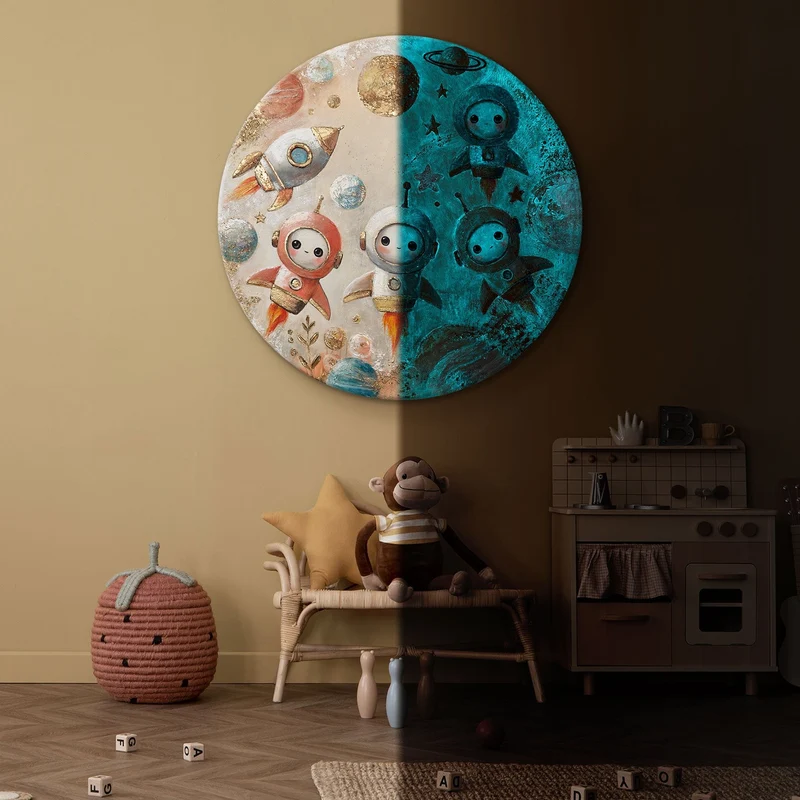 Rundes Acrylbild, leuchtend - „Baby Astronauts“ für kreative Kinderzimmer