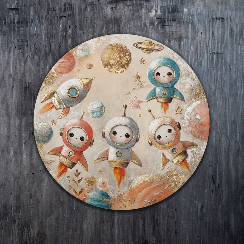 Rundes Acrylbild, leuchtend - „Baby Astronauts“ für kreative Kinderzimmer