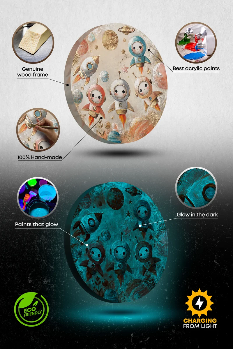 Rundes Acrylbild, leuchtend - „Baby Astronauts“ für kreative Kinderzimmer
