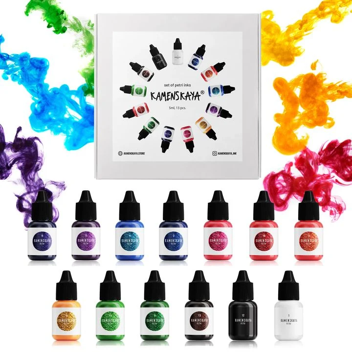 Kamenskaya Mini Petri Inks Set for Resin, 13 x 5 ml