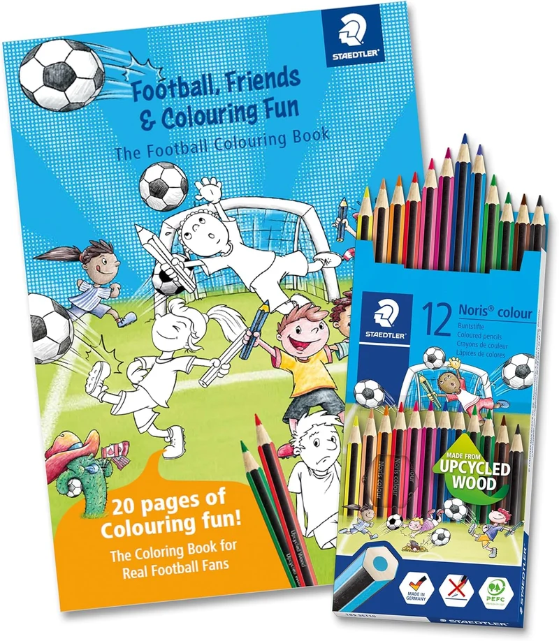 STAEDTLER Noris colour 185 Buntstift-Set 12 Farben + Fußball-Malbuch