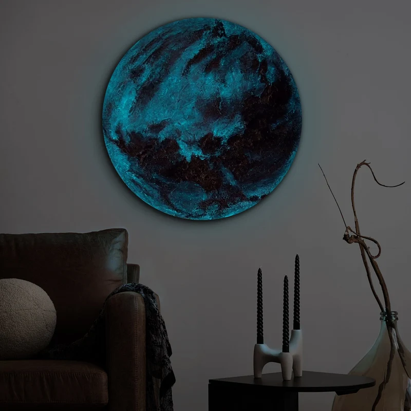 Leuchtendes Acryl Gemälde in Planetform "Venus" Abstrakte Kunst