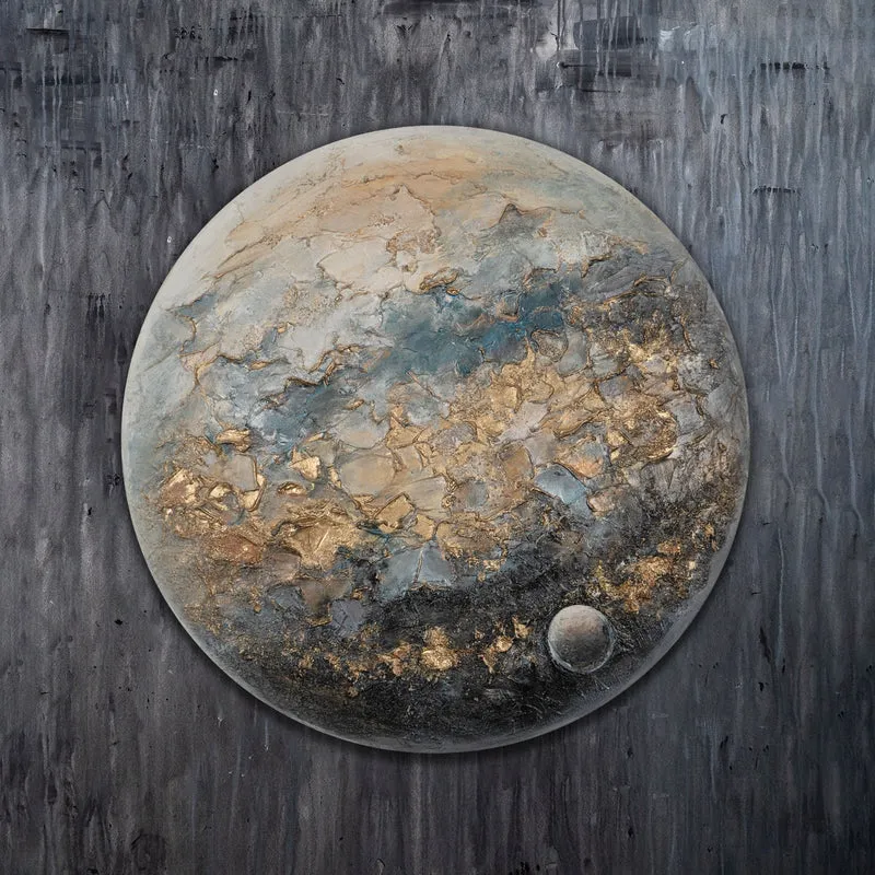 Leuchtendes Acrylbild mit goldenen Details und moderner Ästhetik - Orbis