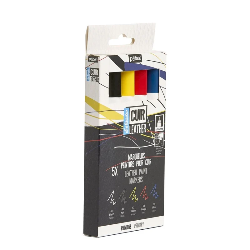 Pebeo - 5x Setacolor Fluorescent Leather Markers- Primary Colours
