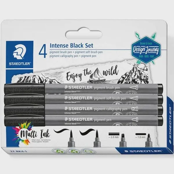 Staedtler Pigment Arts Pen Assorted Tips Pk 4 Intense Black
