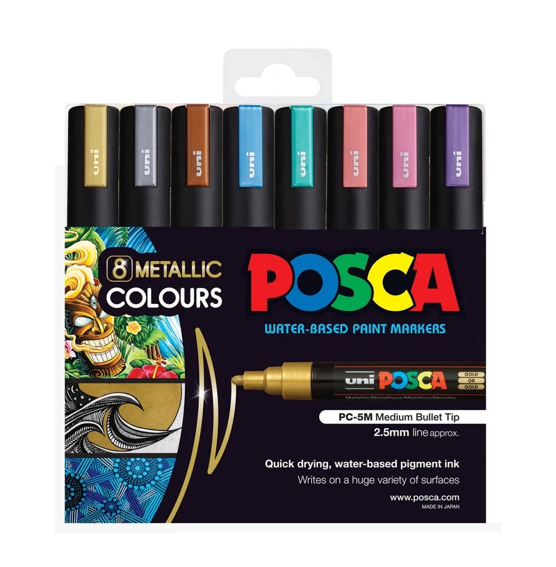 Uni POSCA Pen Set 8 Medium Bullet Tip Metallic Colours