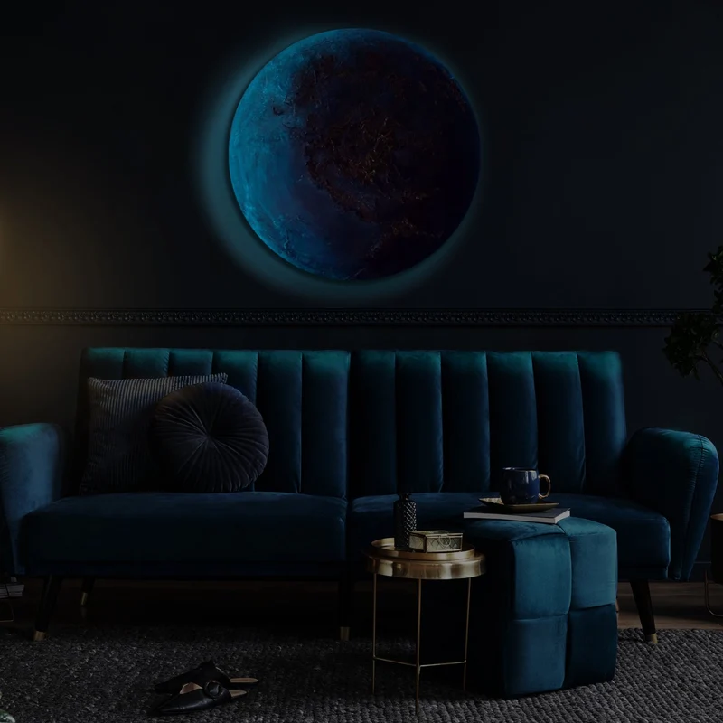 Rundes Leuchtendes Moderne Gemälde "Neptun" Planet Wanddeko Wohnzimmer