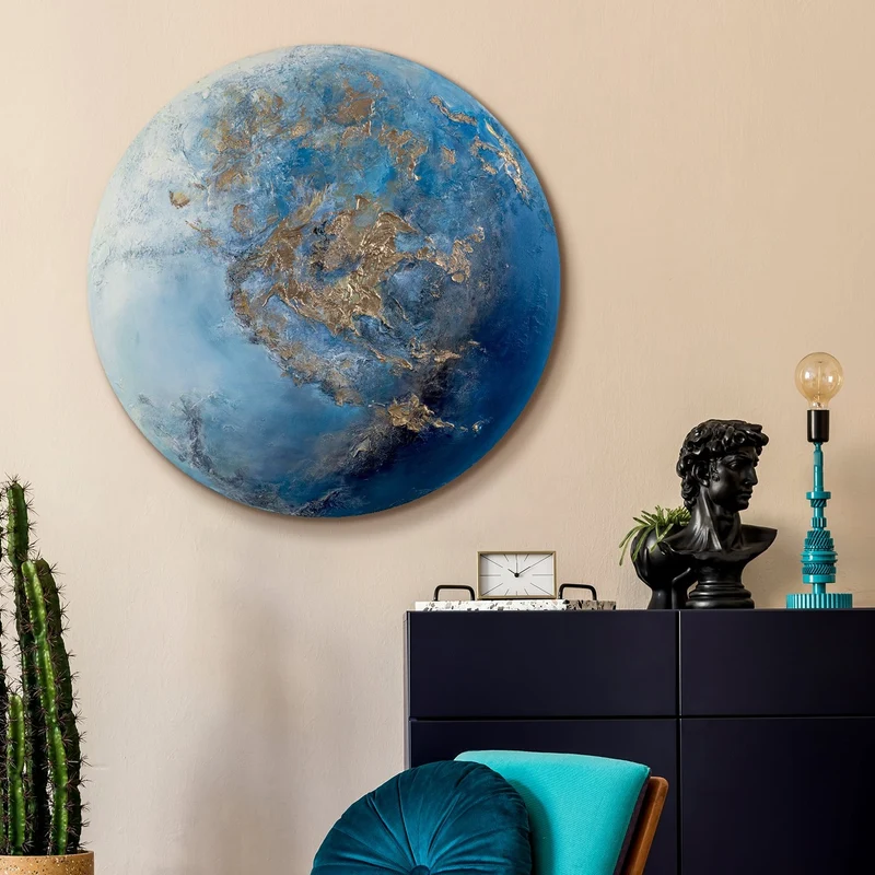Rundes Leuchtendes Moderne Gemälde "Neptun" Planet Wanddeko Wohnzimmer
