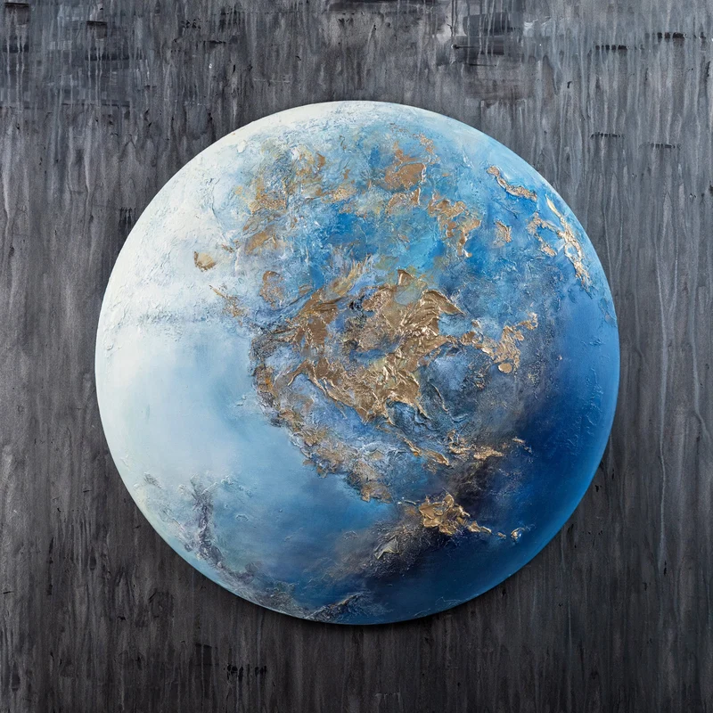 Rundes Leuchtendes Moderne Gemälde "Neptun" Planet Wanddeko Wohnzimmer