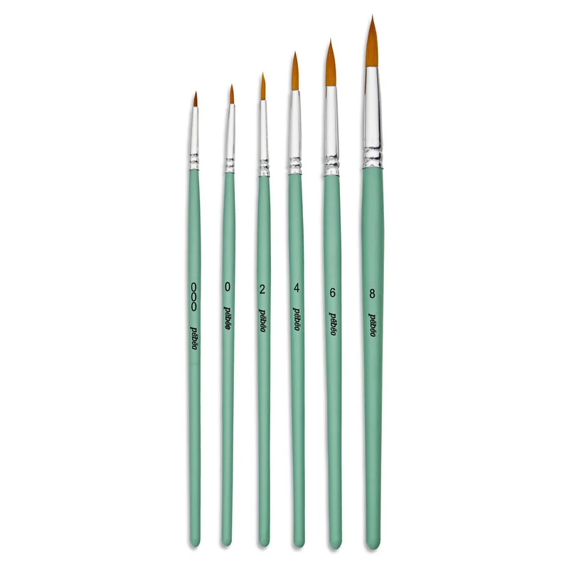 Pebeo - Acrylic Brush set - 6x Short Handle Synthetic Round Golden Taklon