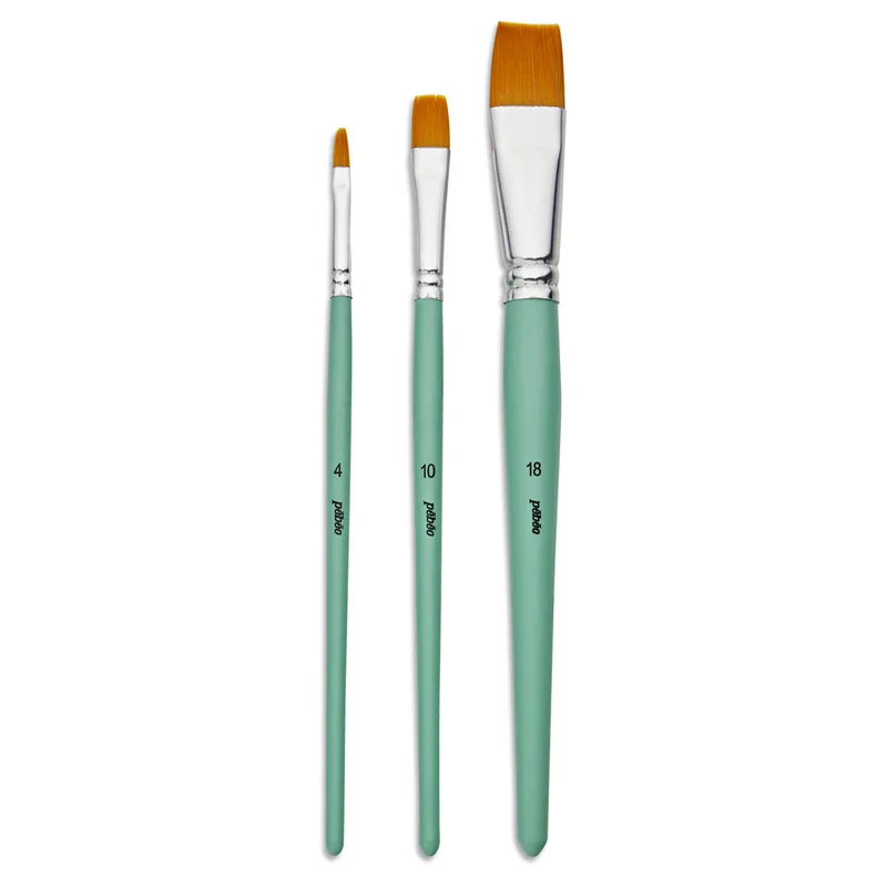Pebeo - Acrylic Brush set - 3x Short Handle Synthetic Flat Golden Taklon