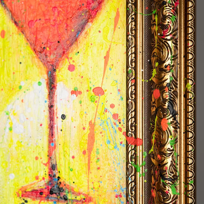 Abstrakte Gemälde Leinwand mit Rahmen Bild abstrakt bunt "Die Frau mit dem Glas"