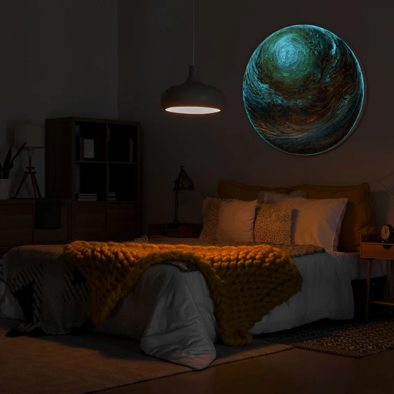 Leuchtendes Acryl Gemälde in Planetform "Goldsphere" Abstrakte Kunst