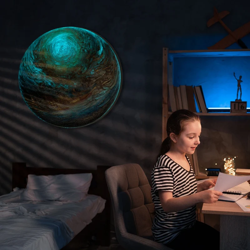 Leuchtendes Acryl Gemälde in Planetform "Goldsphere" Abstrakte Kunst