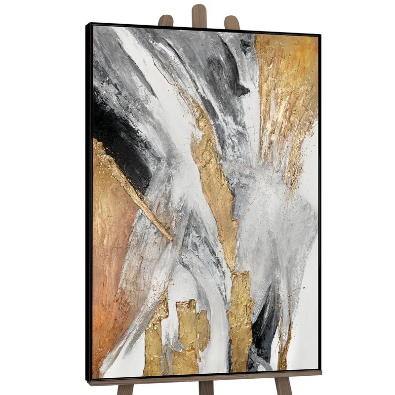 Abstrakte Kunst "Goldene Symphonie" mit Rahmen Wanddeko Wohnzimmer