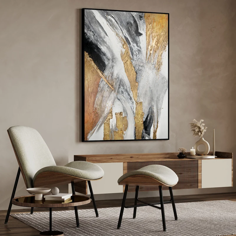 Abstrakte Kunst "Goldene Symphonie" mit Rahmen Wanddeko Wohnzimmer