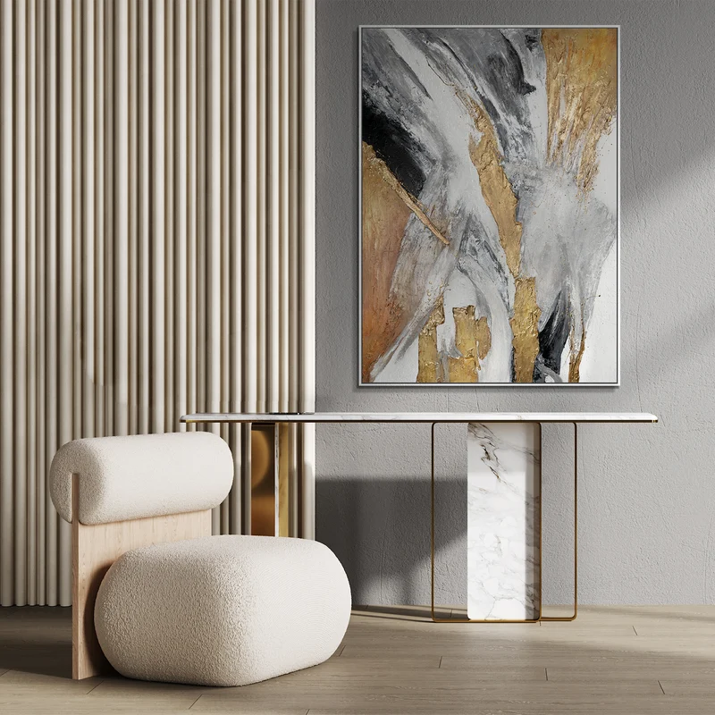 Abstrakte Kunst "Goldene Symphonie" mit Rahmen Wanddeko Wohnzimmer