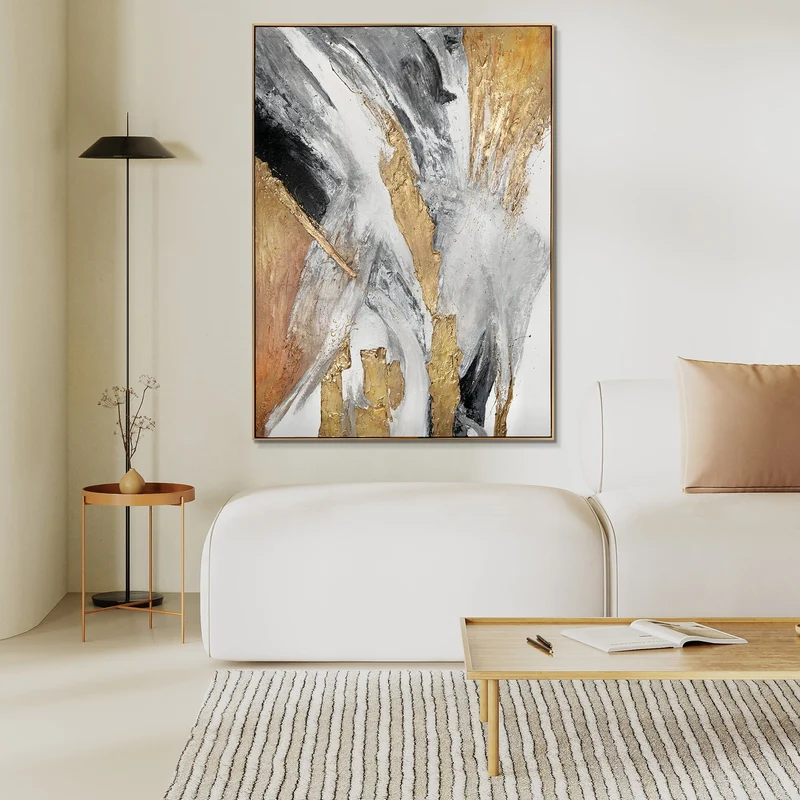 Abstrakte Kunst "Goldene Symphonie" mit Rahmen Wanddeko Wohnzimmer