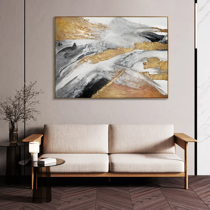 Abstrakte Kunst "Goldene Symphonie" mit Rahmen Wanddeko Wohnzimmer