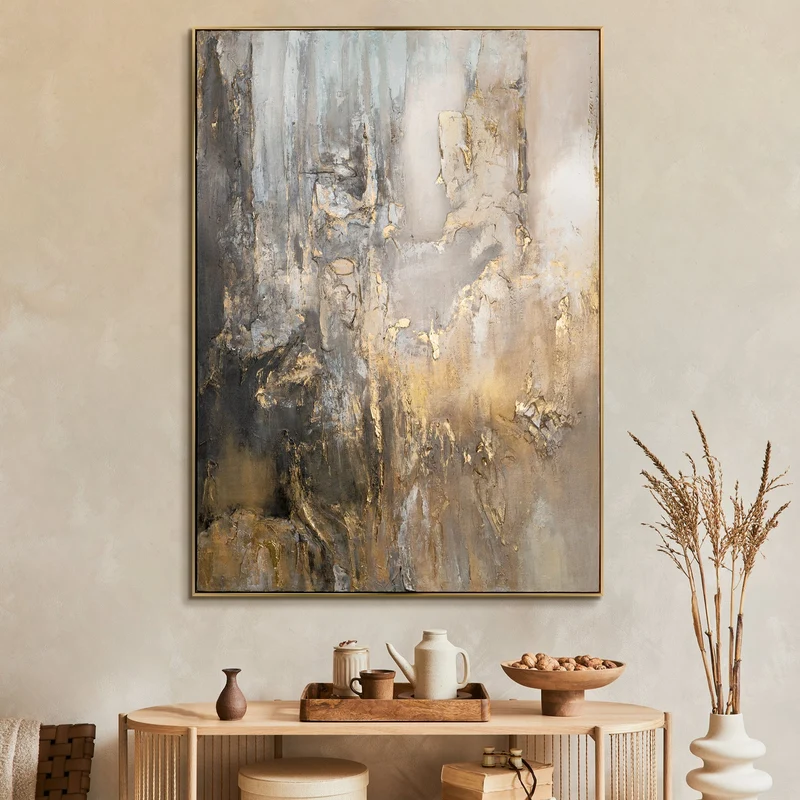Handgemalte Bilder auf Leinwand "Goldene Horizonte" mit Rahmen für Wanddeko Wohnzimmer