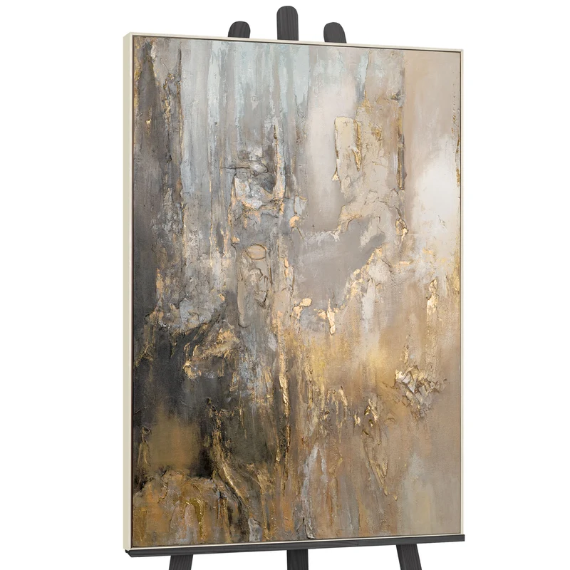 Handgemalte Bilder auf Leinwand "Goldene Horizonte" mit Rahmen für Wanddeko Wohnzimmer