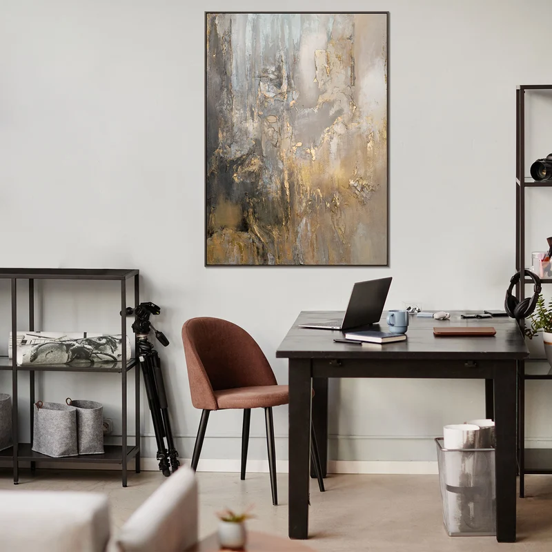 Handgemalte Bilder auf Leinwand "Goldene Horizonte" mit Rahmen für Wanddeko Wohnzimmer