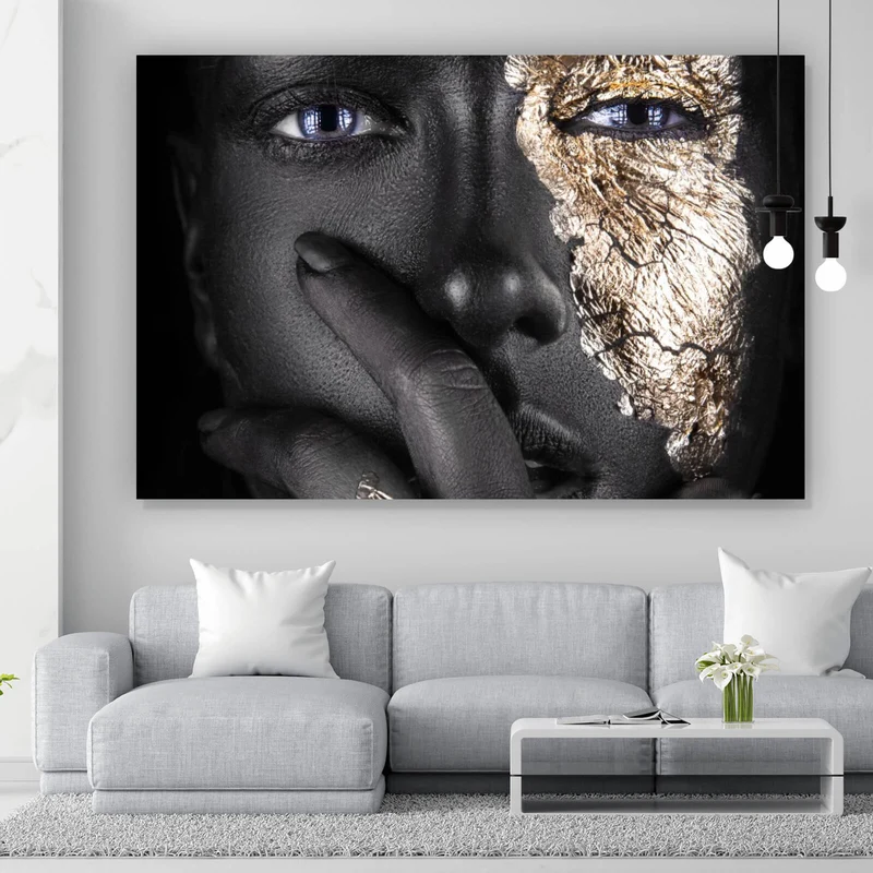 Leinwandbild Frau mit Gold Make-Up Querformat