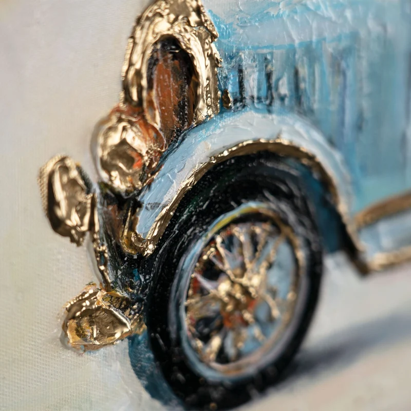 Triptychon Kinderzimmer Wandbild „Vintage Autos" – handgemalt auf Leinwand, 120×60 cm