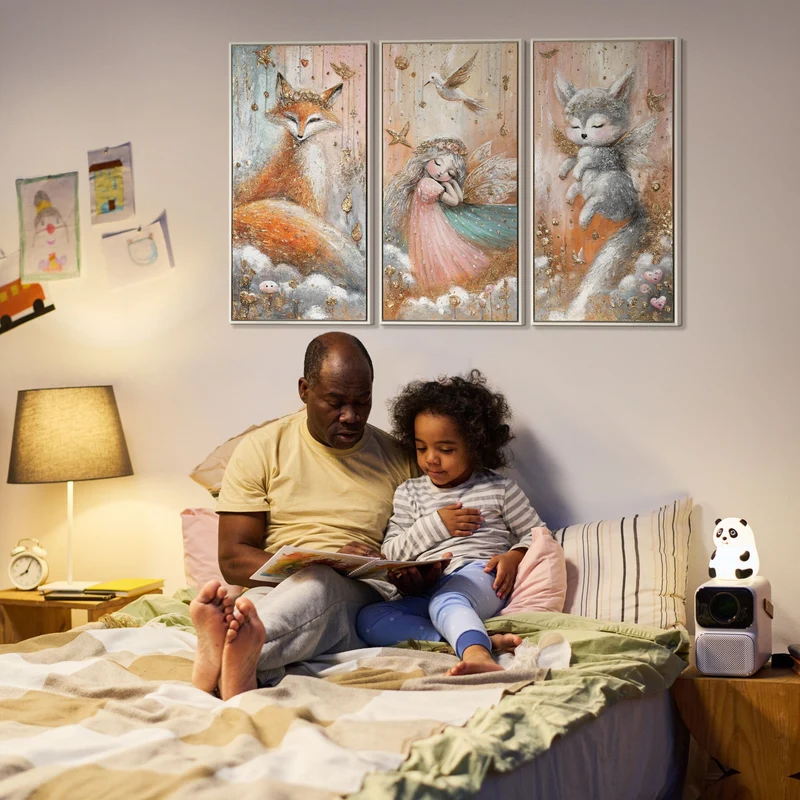 Triptychon Mädchenzimmer Wandbild „Märchenwald" – handgemalt auf Leinwand, 120×80 cm