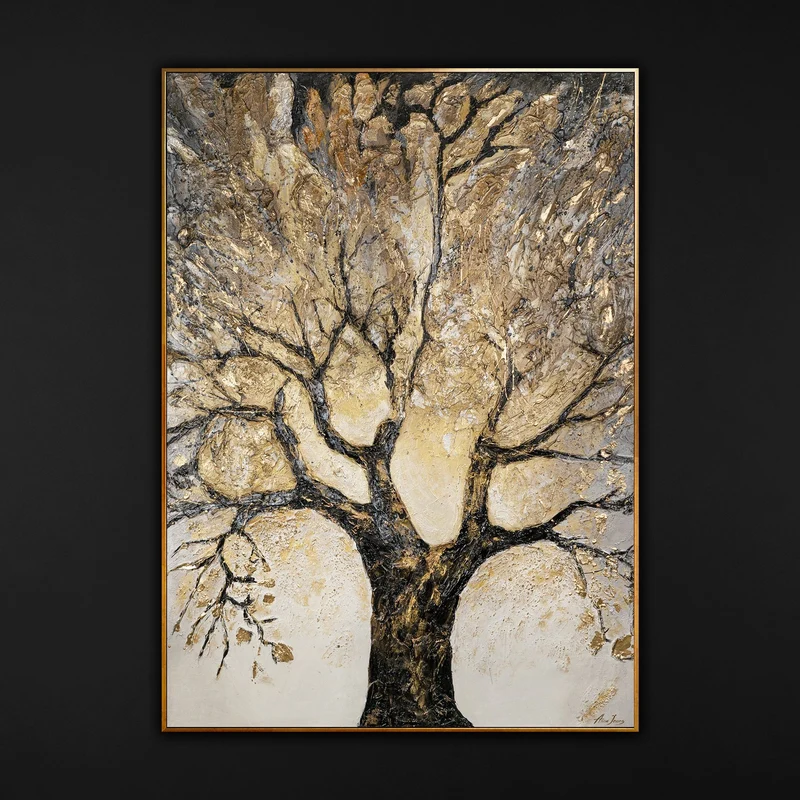 Wanddeko Handgemaltes modernes Kunstwerk auf Leinwand mit Rahmen Baum des Reichtums und des Wohlstands