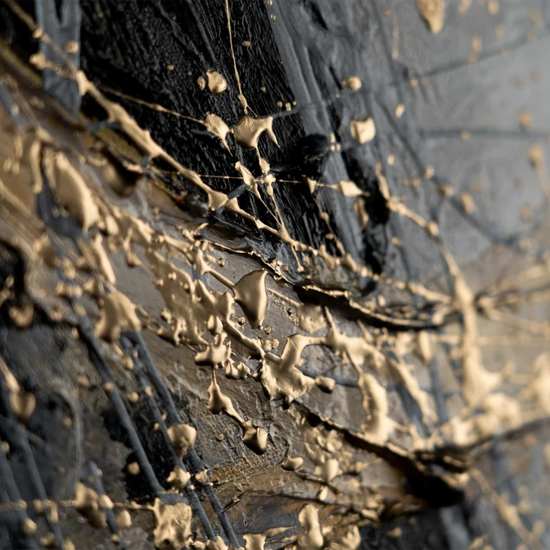 Abstrakte Leinwandkunst mit goldenen Akzenten mit Rahmen Goldener Strich