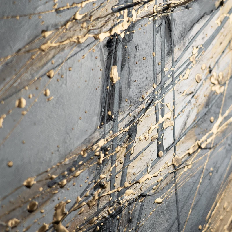 Abstrakte Leinwandkunst mit goldenen Akzenten mit Rahmen Goldener Strich