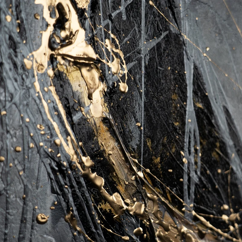 Abstrakte Leinwandkunst mit goldenen Akzenten mit Rahmen Goldener Strich